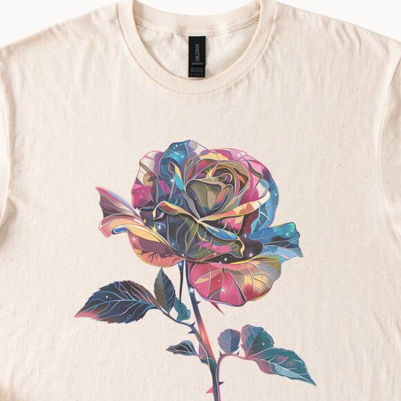 Colorful Rose TShirt Unique Floral Graphic Tee - Picture 2 of 7